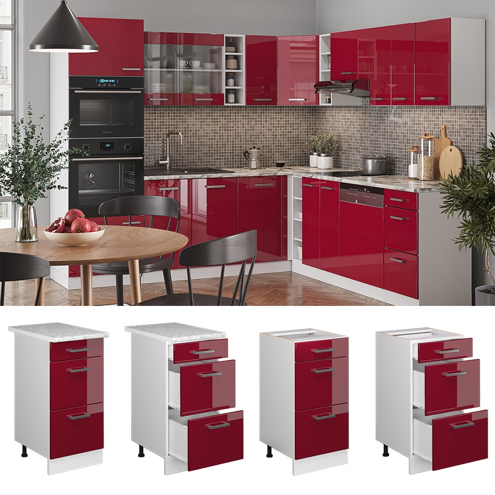 Vicco Schubladenunterschrank Küchenschrank Küchenzeile R-Line 40 cm Weiß Bordeaux Schublade Arbeitsplatte