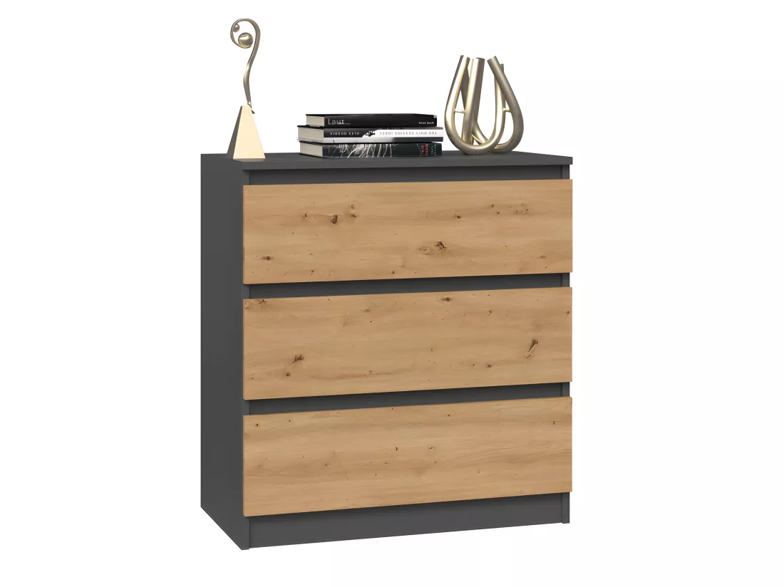 ASTER T3 - Commode de chambre 3 tiroirs - 77x70x40 - Meuble de rangement - Style Scandinave