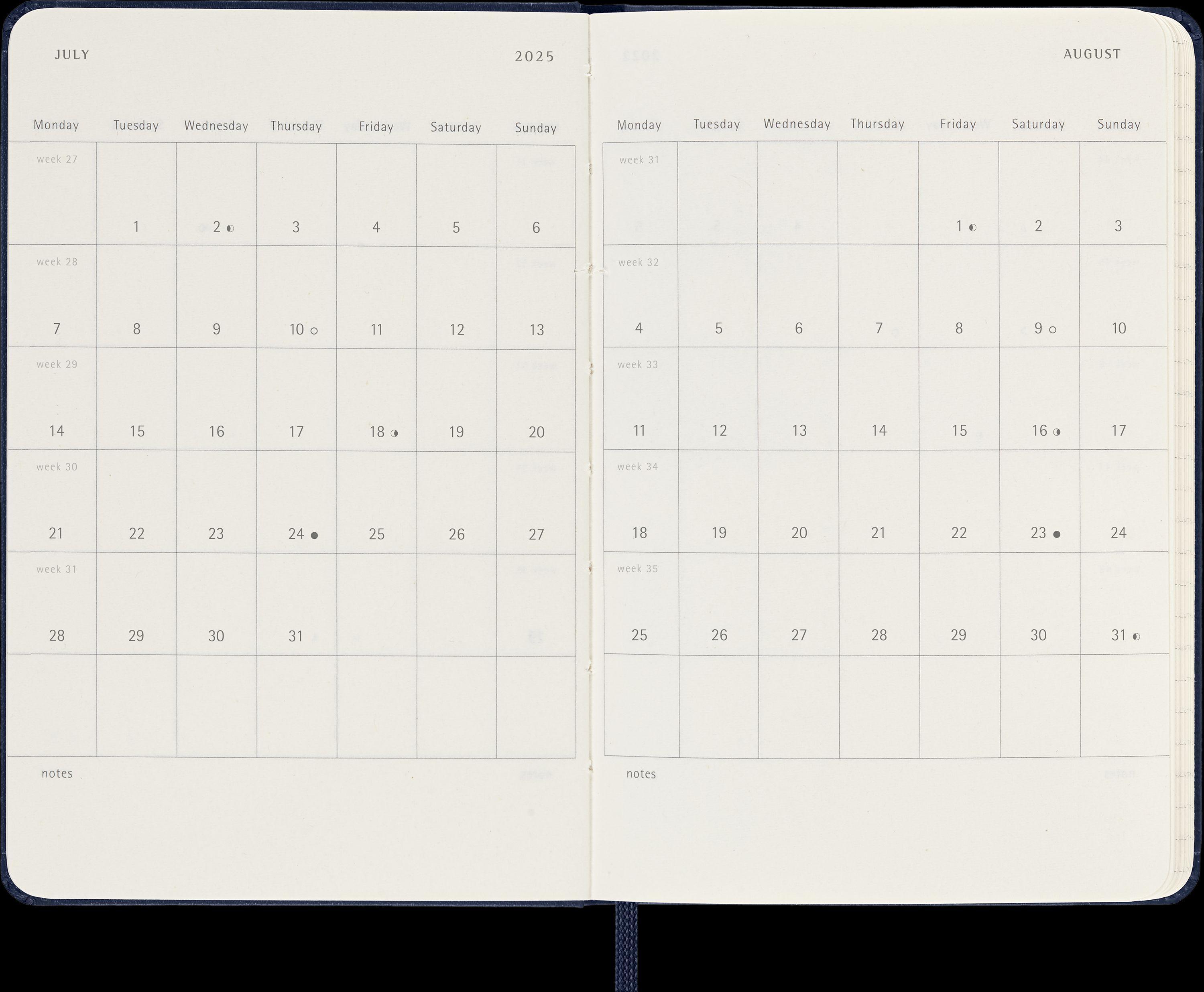 Moleskine 12 Monate Wochen Notizkalender 2025, Pocket/A6