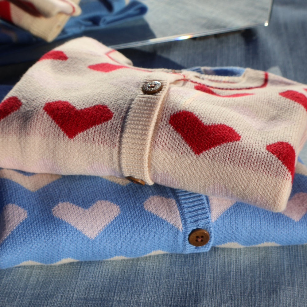 Køb COPENHAGEN COLORS Sky Blue Comb. Strikket Heart Cardigan