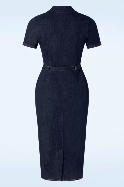 Collectif Clothing Caterina denim pencil jurk in blauw
