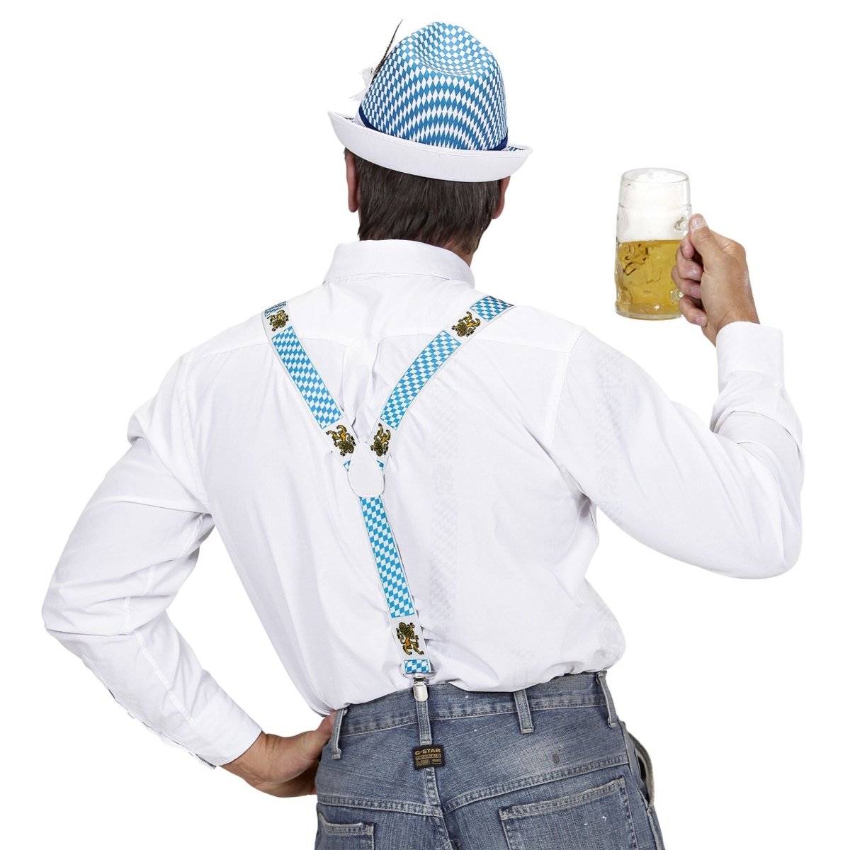 Oktoberfest Bretels Blauw Wit Met Bier