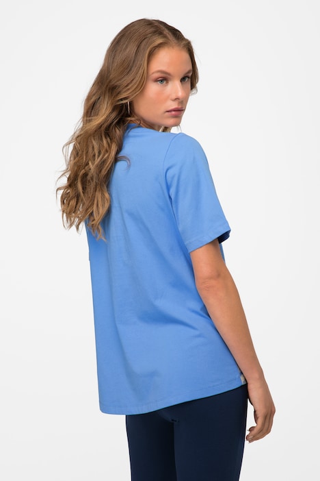 T-Shirt, A-Line, seitliches Karo, V-Ausschnitt, Halbarm