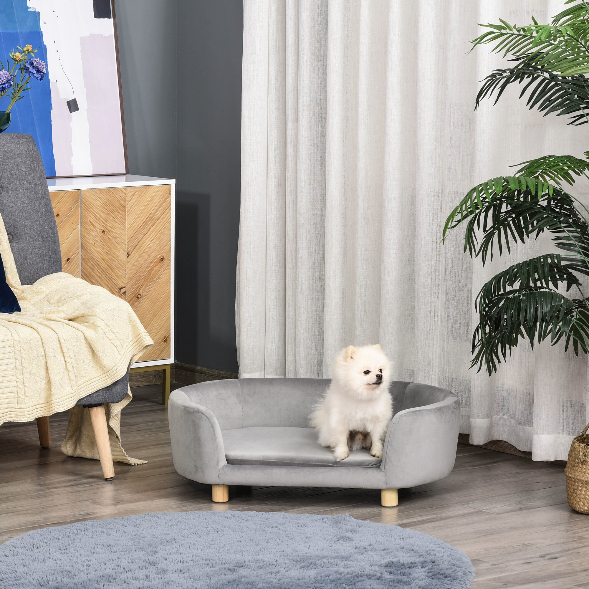 PawHut Haustiersofa für Hunde und Katzen hellgrau 86 x 55 x 33 cm