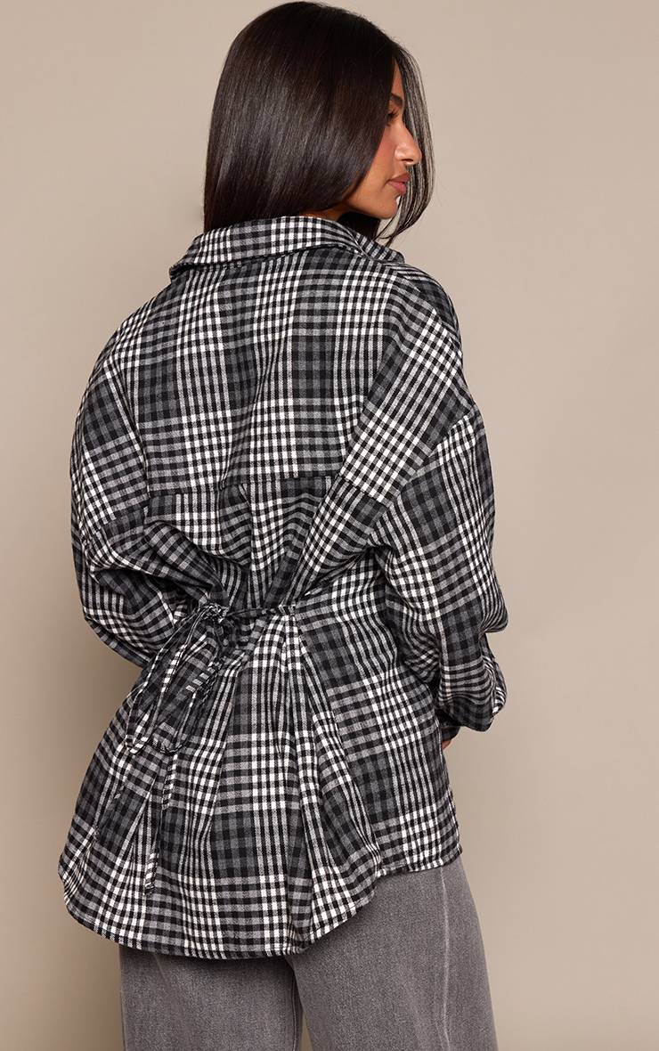 Noir Chemise En Flanelle À Carreaux Avec Nœud Dans Le Dos Petite Taille