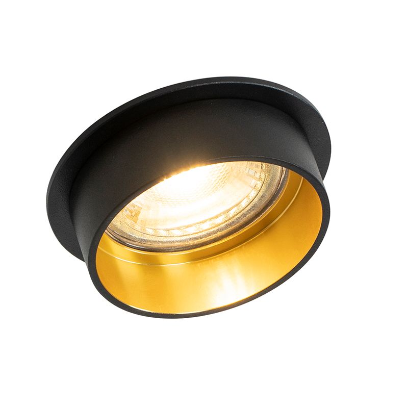 Set van 6 Moderne inbouwspot zwart met gouden binnenkant - Insta