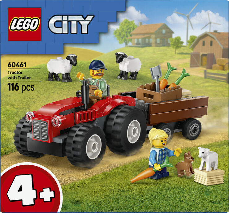Lego Rød traktor med anhænger og får