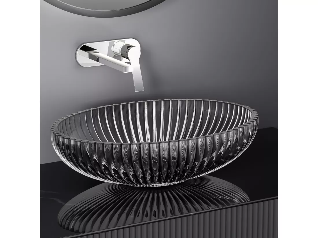 EMKE Vasque à Poser Ovale, 510 x 350 x 150 mm, Lavabo en Verre Noir, Design Montage sur Comptoir