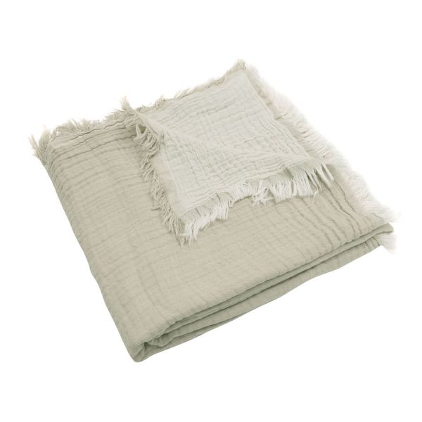 Jollein Fringe Ledikantdeken - Hydrofiel - Olive Green / Ivory