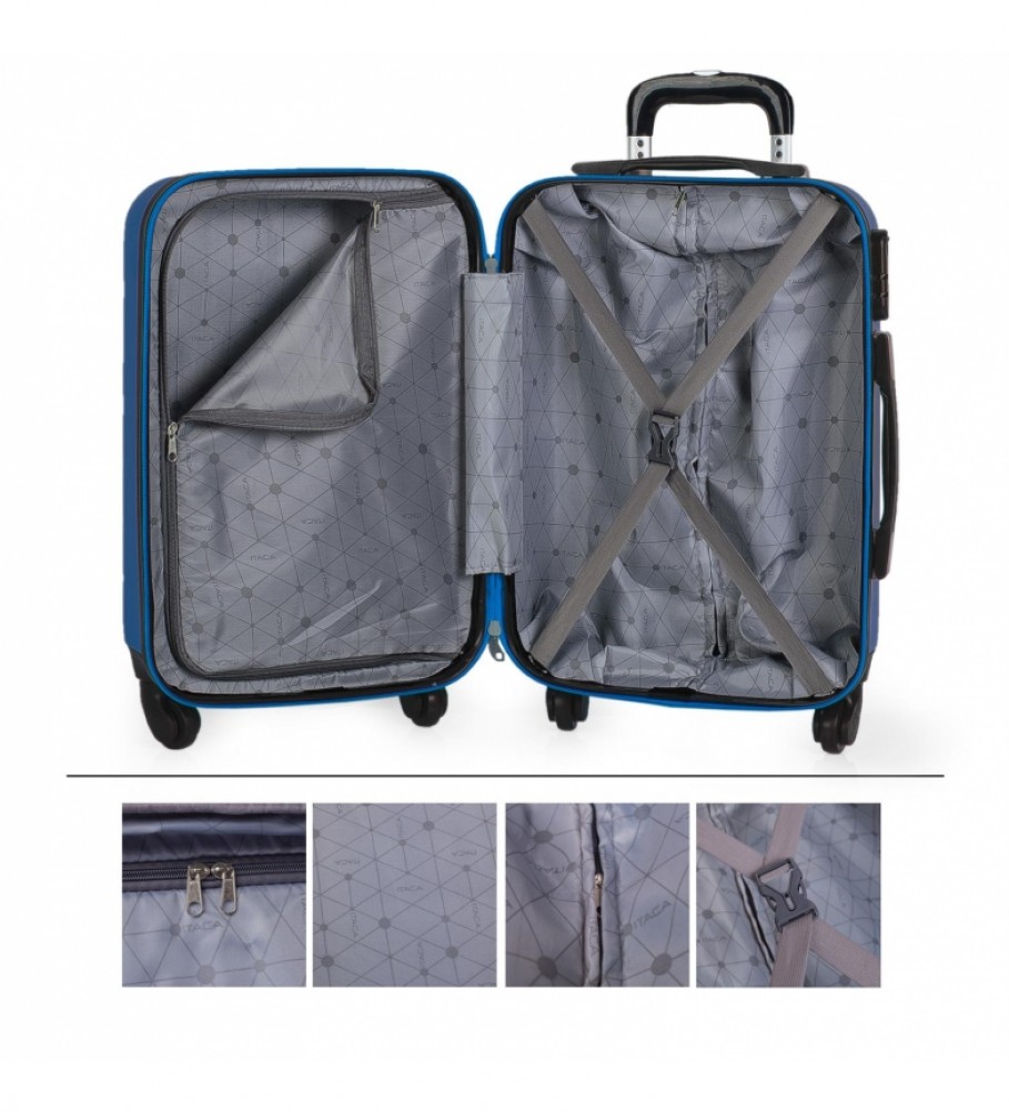 Mala de cabine rígida ITACA com 4 rodas, modelo 71250, azul - 55x38x20cm -