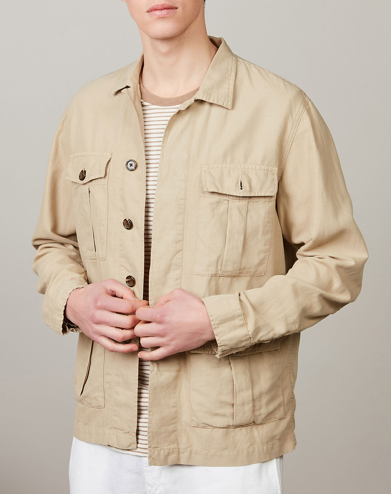 Hartford Veste en Coton & Lin Jeep khaki