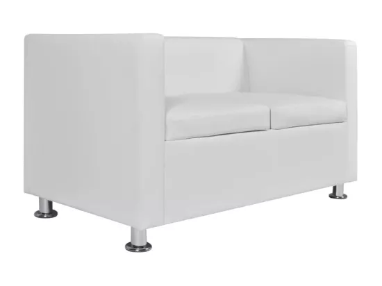 Jeu de canapé à 2 places et à 3 places Cuir synthétique Blanc