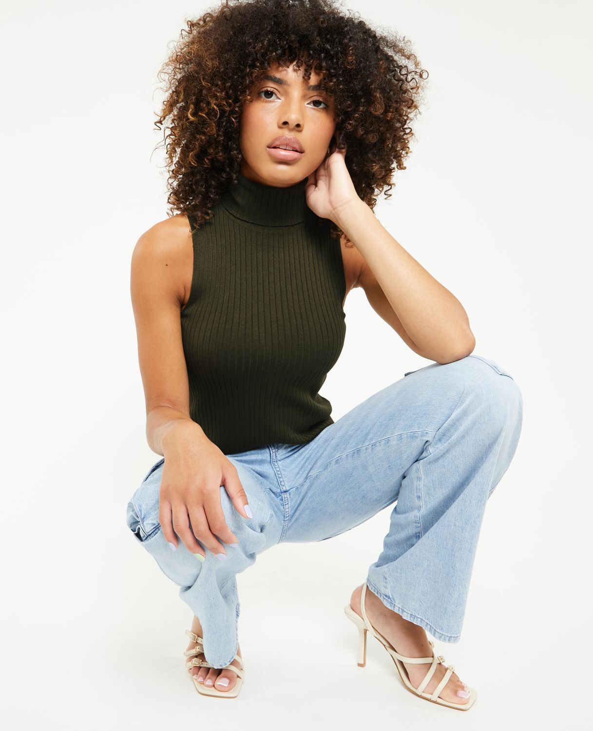 Top col roulé sans manches - Vert kaki