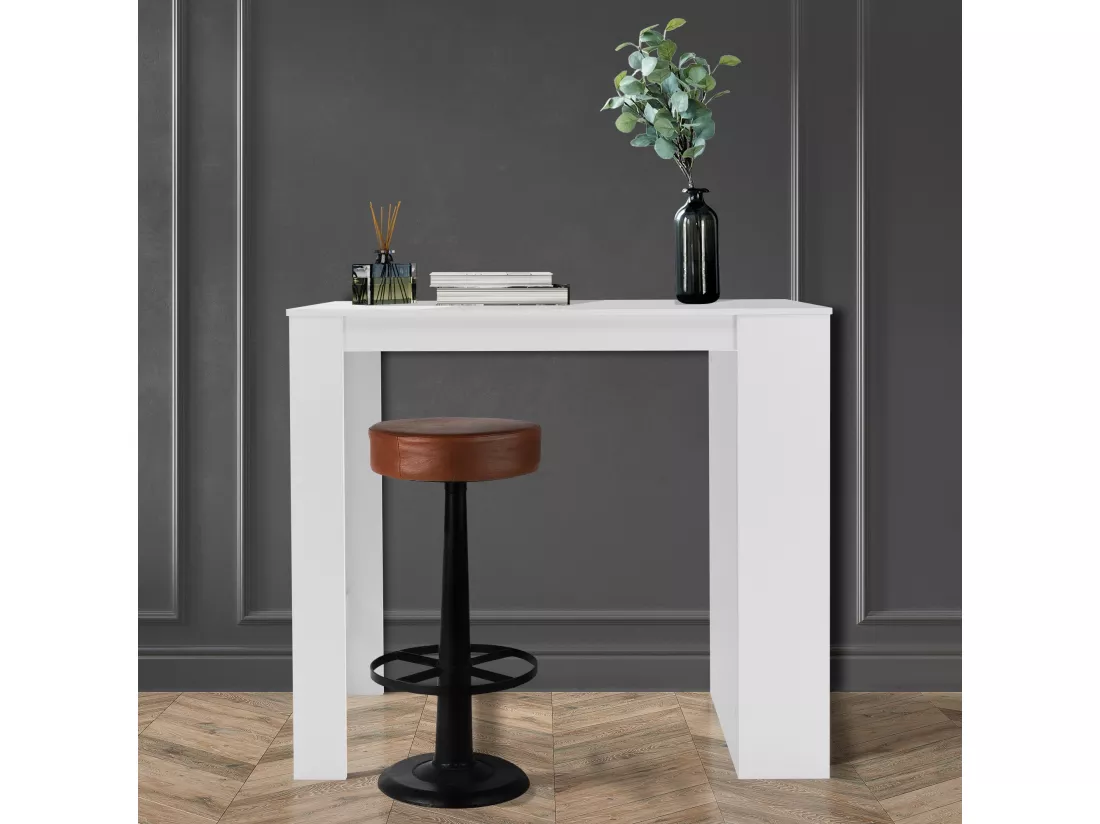 Table de bar blanc avec étagère rangement table de bistrot cuisine ML-DESIGN