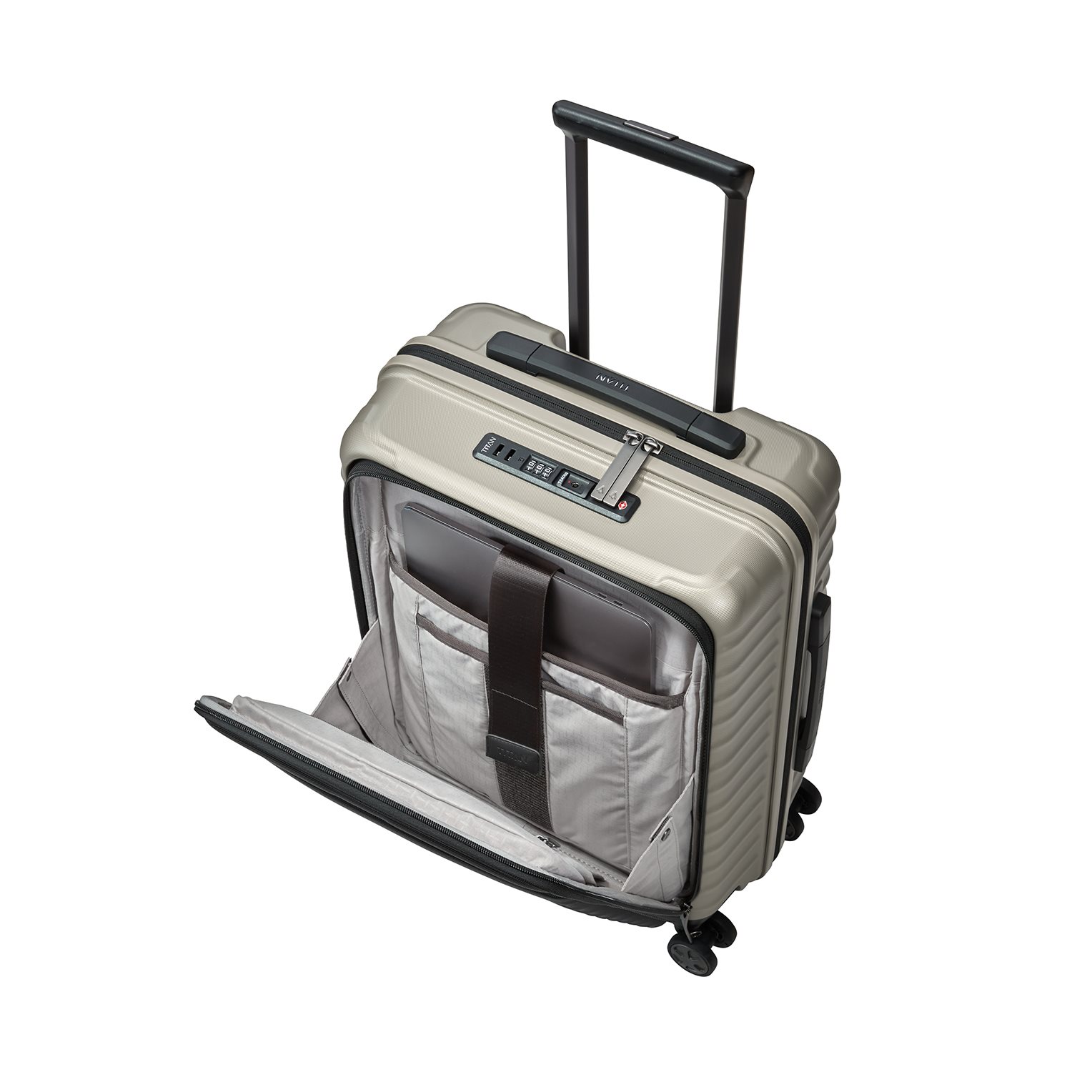 TITAN Litron 4 Wheel Trolley S Frontpocket champagne