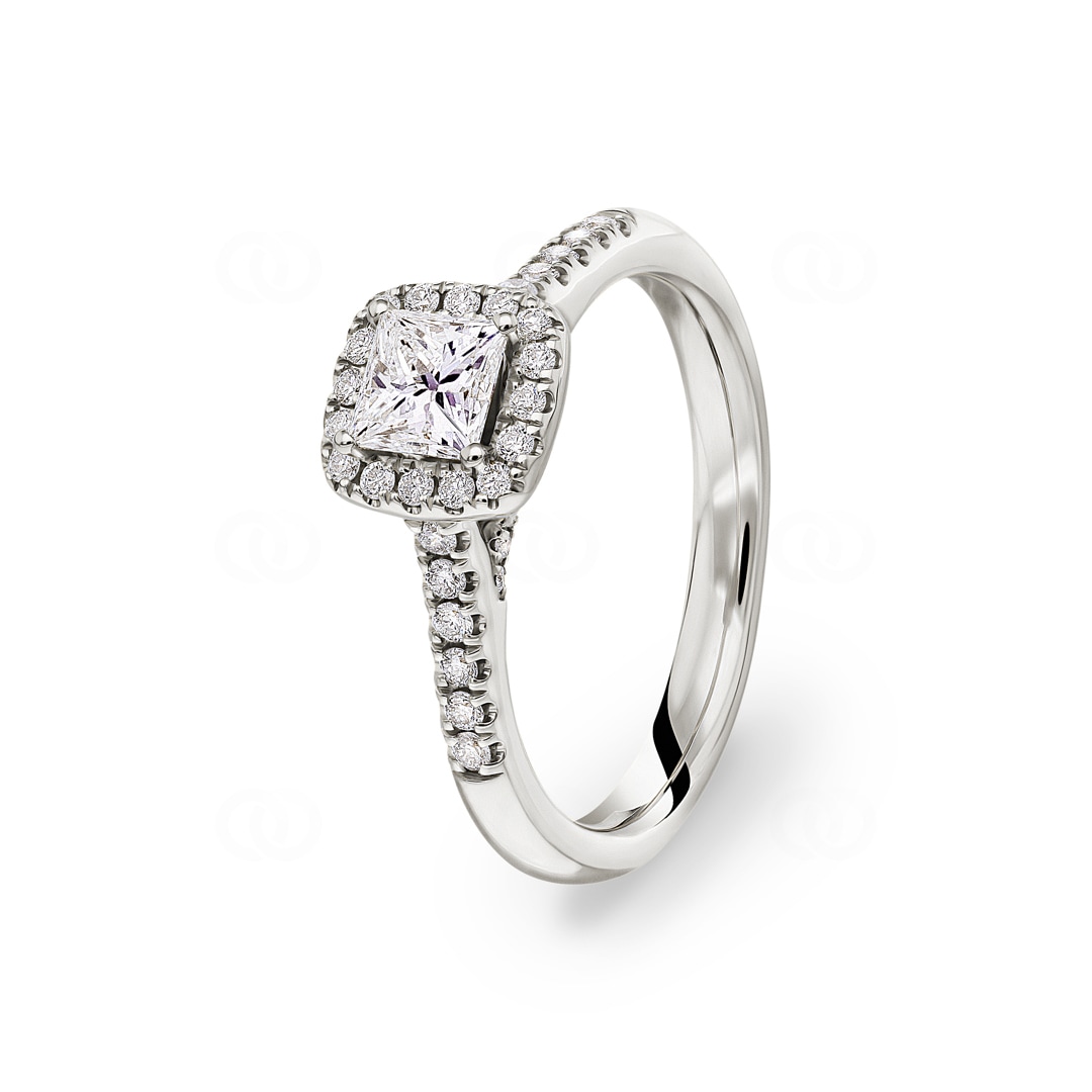 Princess Halo Diamantring 750/18 K Weissgold 0.85 ct G/si