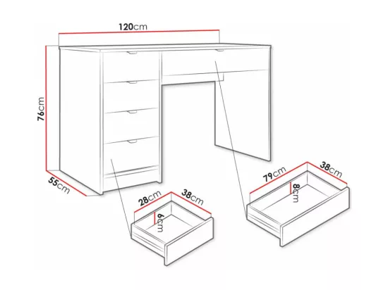 Bureau Comfivo Larmire 100, Avec tiroirs, Nombre de tiroirs: 5, 76x120x55cm, Blanc