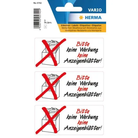 HERMA Hinweisetiketten Bitte Keine Werbung keine Anzeigenblätter, 1 Bogen
