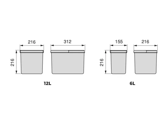 Bacs de tri pour tiroir de cuisine Recycle 1 bac de 12 litres et 2 bacs de 6 litres