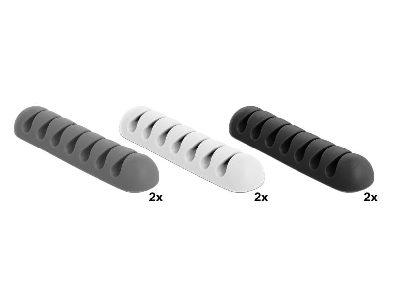 Delock Kabelhalter 4 mm, 3x2 Stück, weiss, grau, schwarz, 7 Delock Kabelhalter mit 7 Durchführungen Set 6 Stück