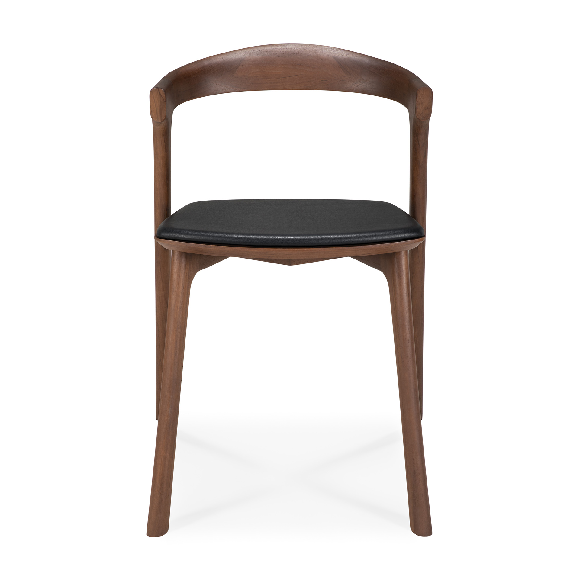 Bok stoel  bruin teak gelakt zwart leer