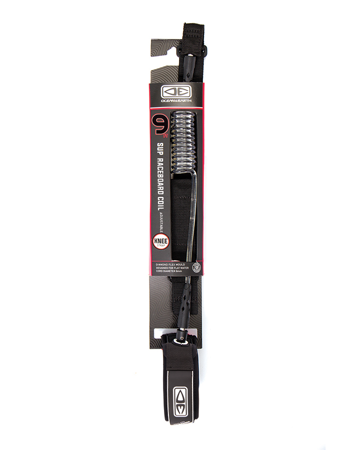 Ocean and earth SUP Raceboard Knee Coil Moulded Leash - 9 ' Black