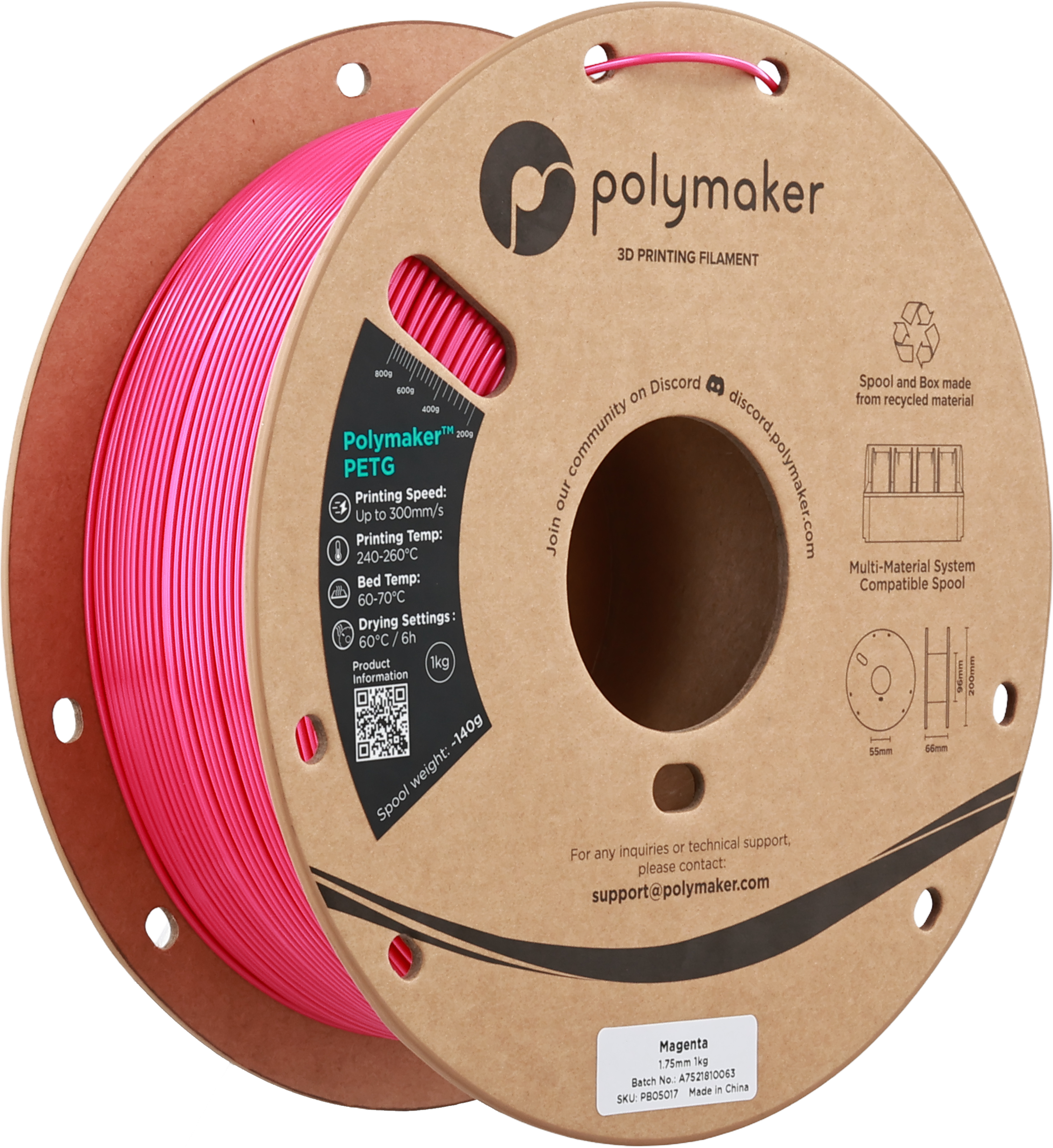 Polymaker  PETG Magenta, 1,75 mm / 1000 g    Robustes PETG optimiert für High Speed Druck in Magenta