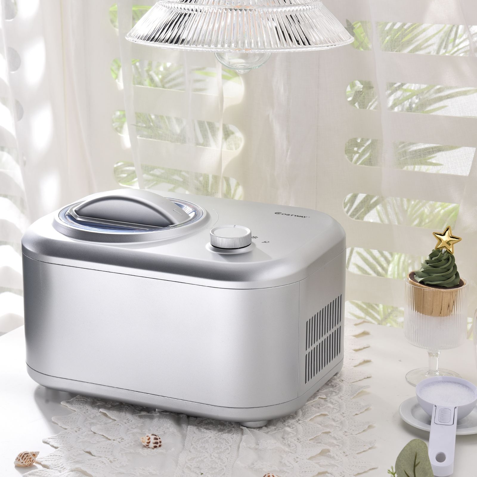 Sorbetière Turbine à Glace 1L Puissance 100W à Compresseur avec Cuillère 3 Modes de Fonctionnement Argent - Lidl-Manfred