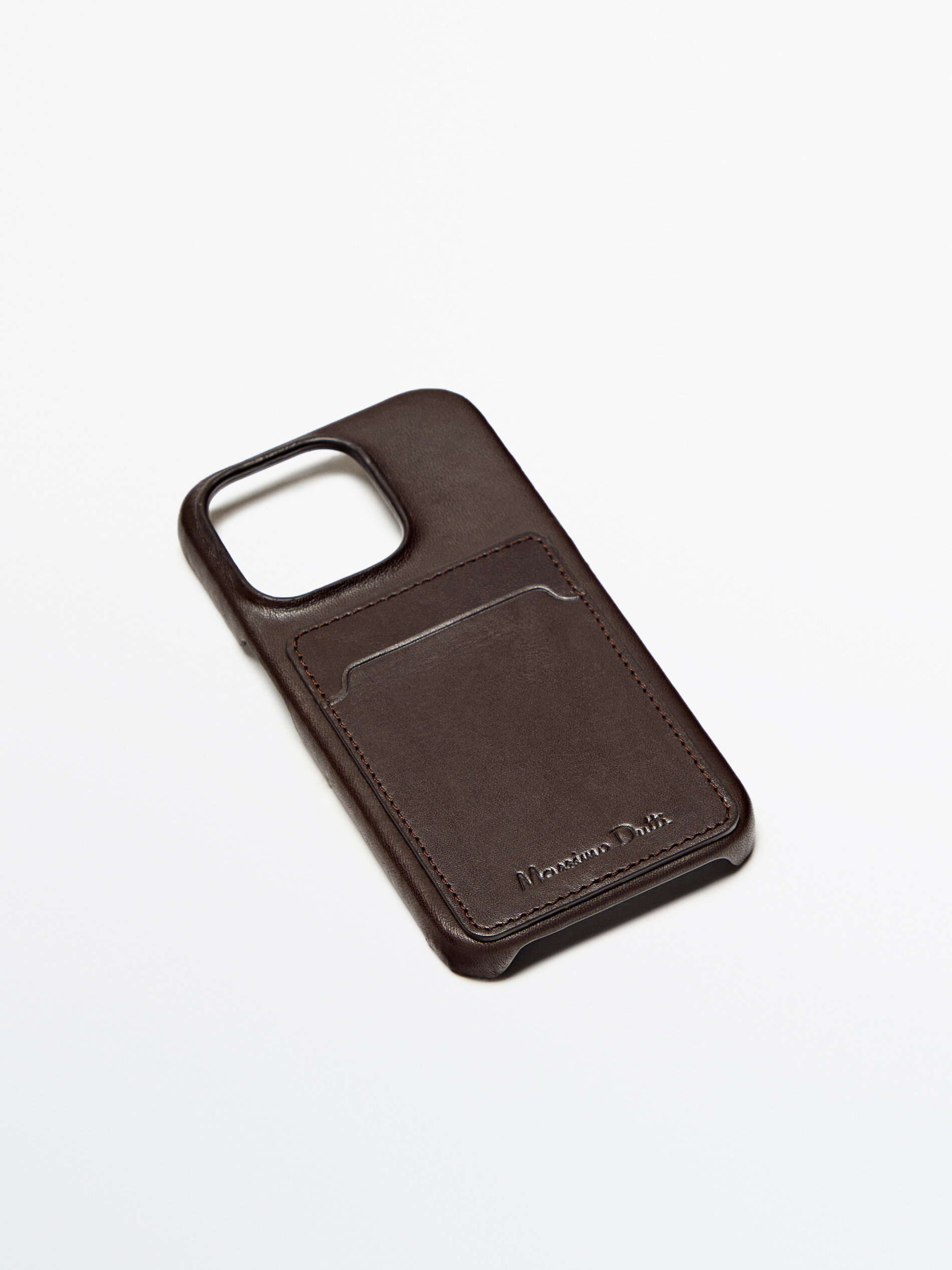 Capa de couro para iPhone 14 Pro com porta-cartões - MARROM