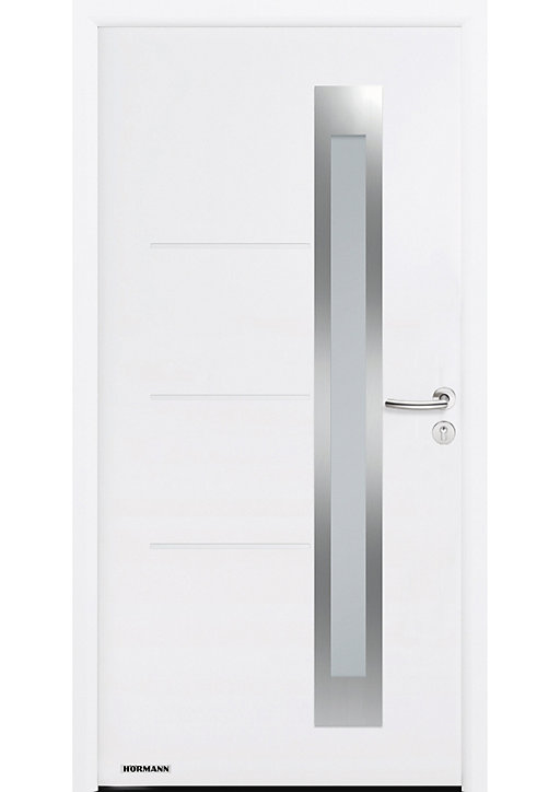Porte d'entrée Hörmann acier galvanisé l.90 x h.215 cm poussant gauche THP780S blanc ral 9016