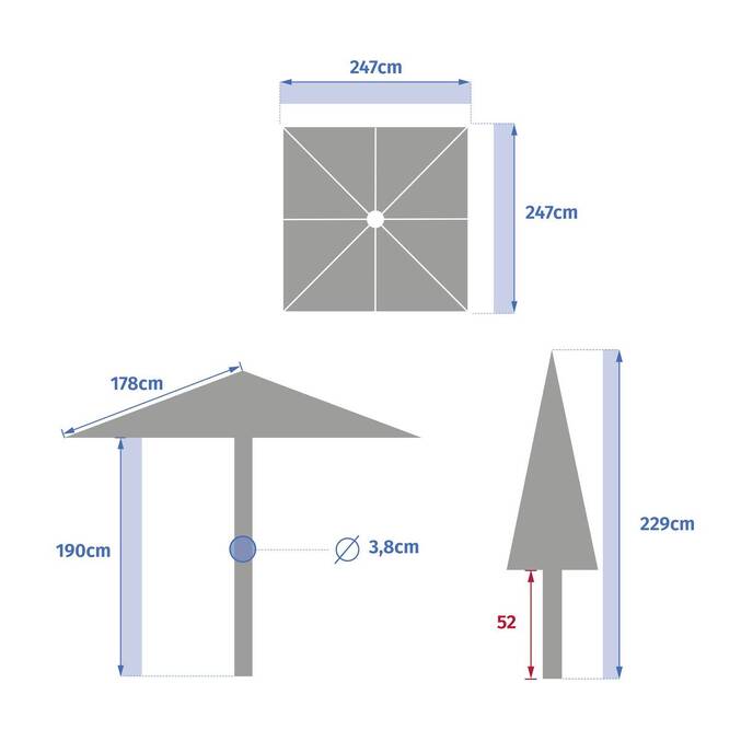 Parasol droit carré inclinable SOYA Acajou