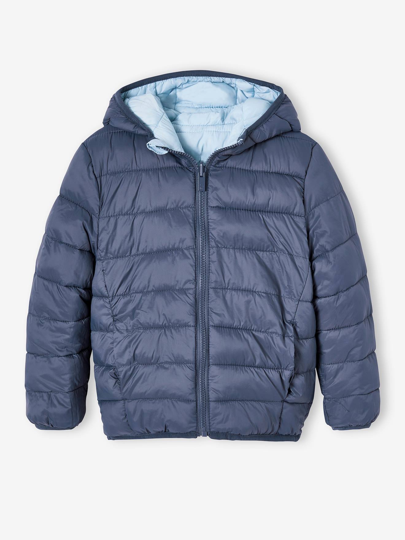 Jaqueta acolchoada reversível bicolor para meninos, azul ardósia