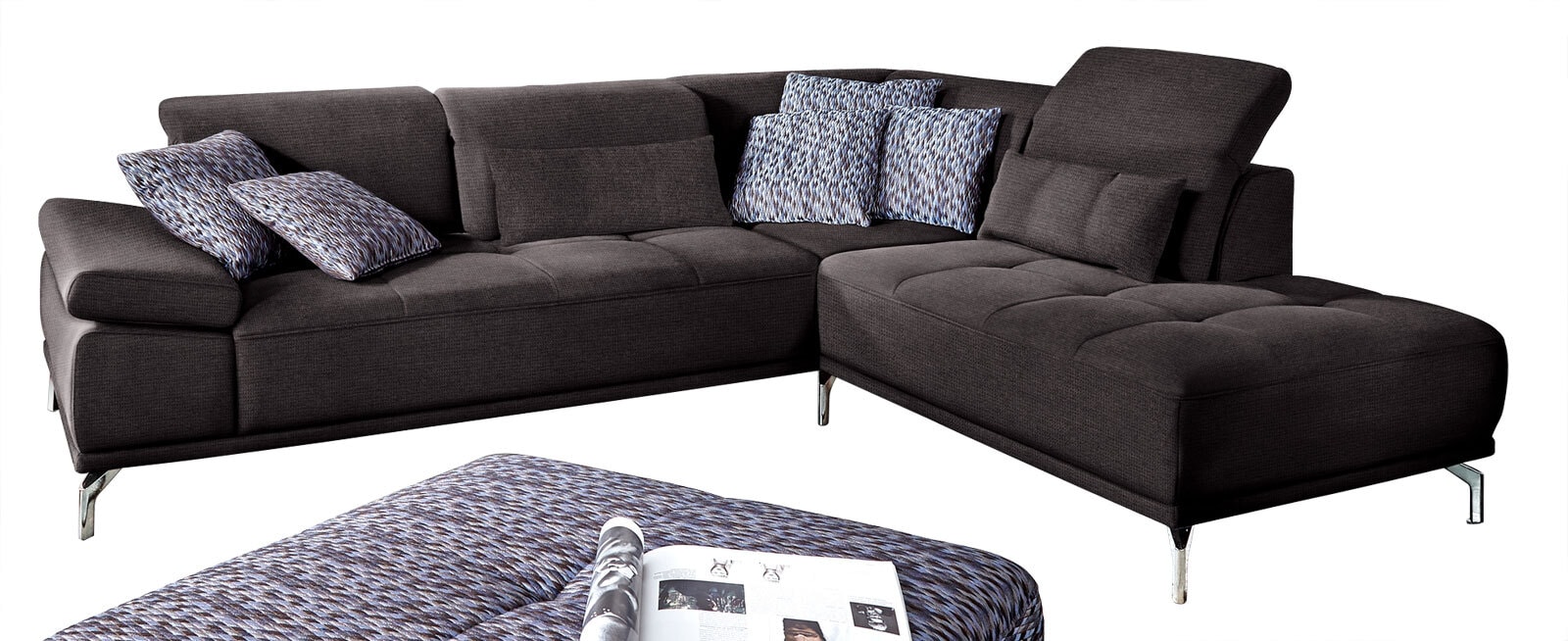 Ecksofa CALUNA 273 x 234 cm Stoffbezug dunkelgrau