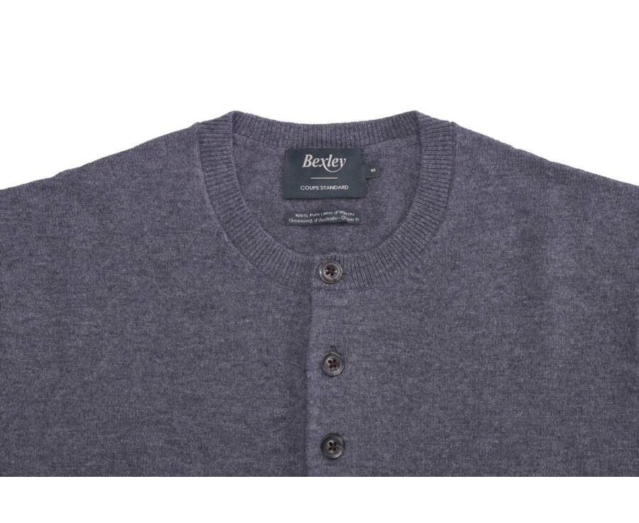 Pull homme en laine col boutonné Gris Moyen Chiné - CULIAN