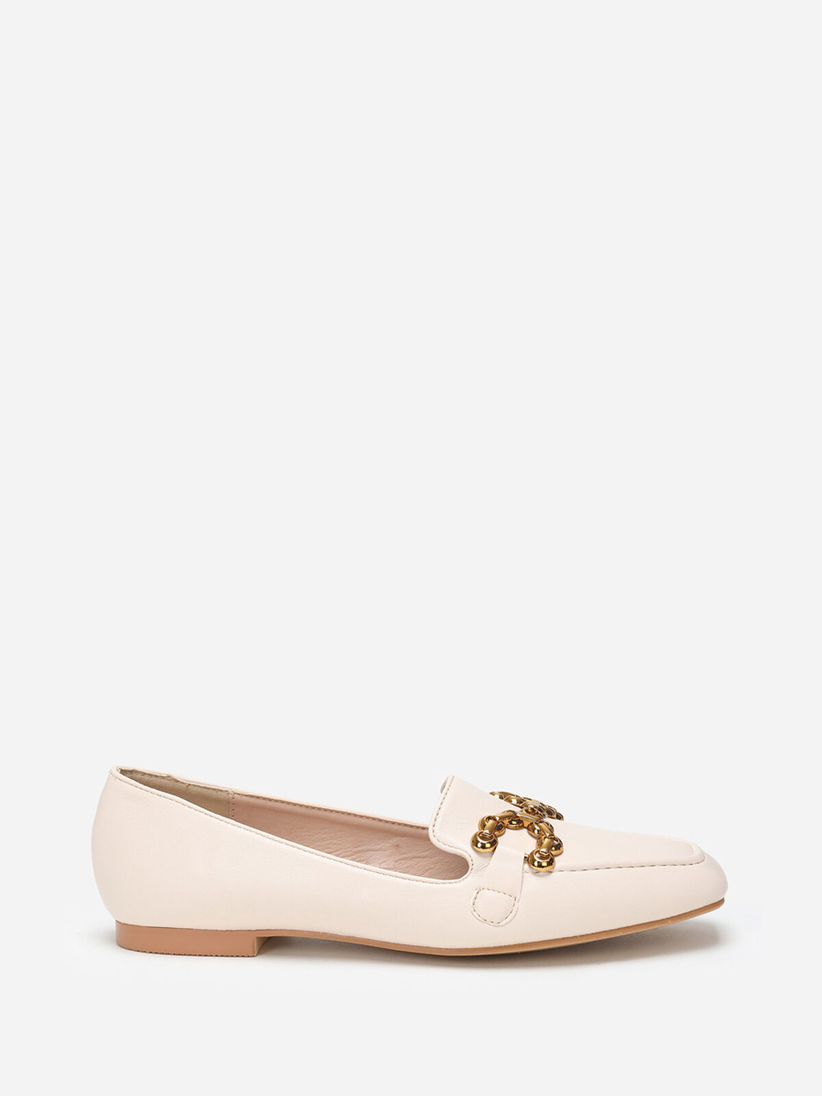 Mocassins à bout carré et bride métallique- Beige
