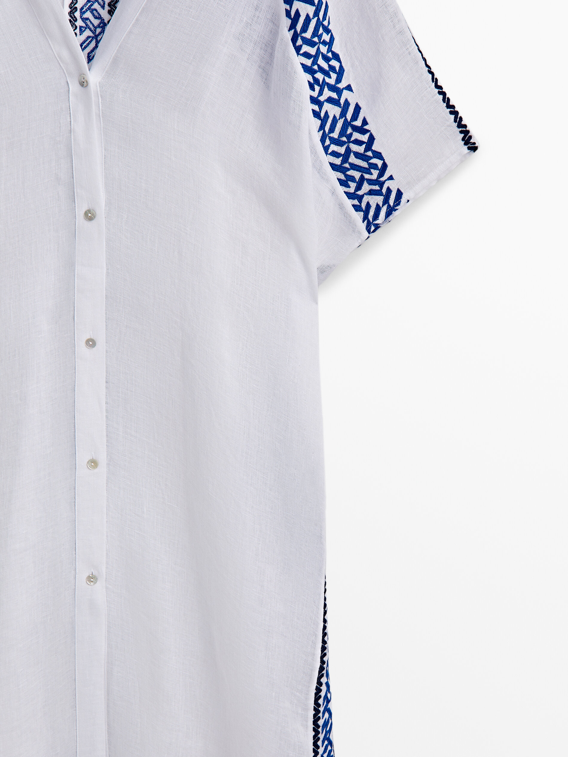 Blusa Maxi de Linho Bordada - BRANCA