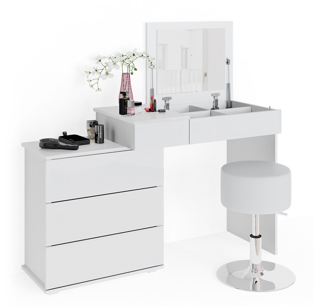 Vicco Schminktisch Frisiertisch Frisierkommode Lotos Weiß mit Spiegel + Hocker
