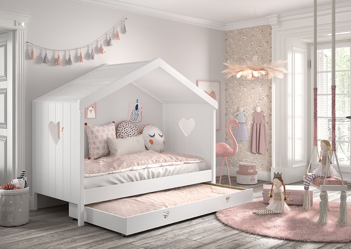 Hausbett AMORI - weiß - teilmassiv - mit Bettschublade - 90x200 cm