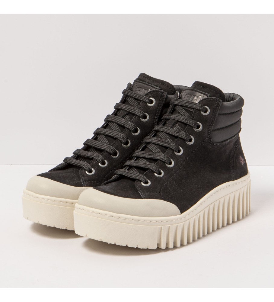 Sapatos de plataforma em couro sintético 1532 Nobuck-W Preto-Creme/Brighton