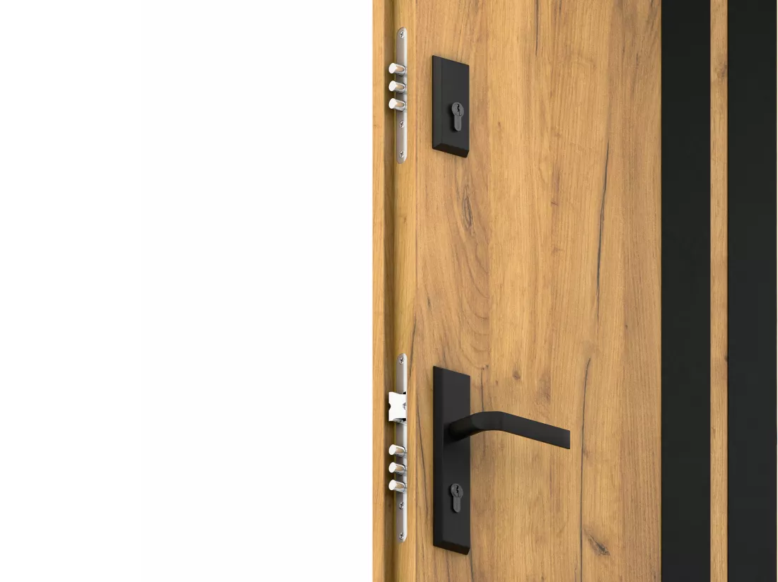 Porte d'entrée pleine en acier H207 x L100 cm - Effet chêne avec rayures noires - poussant droit - COBRITA