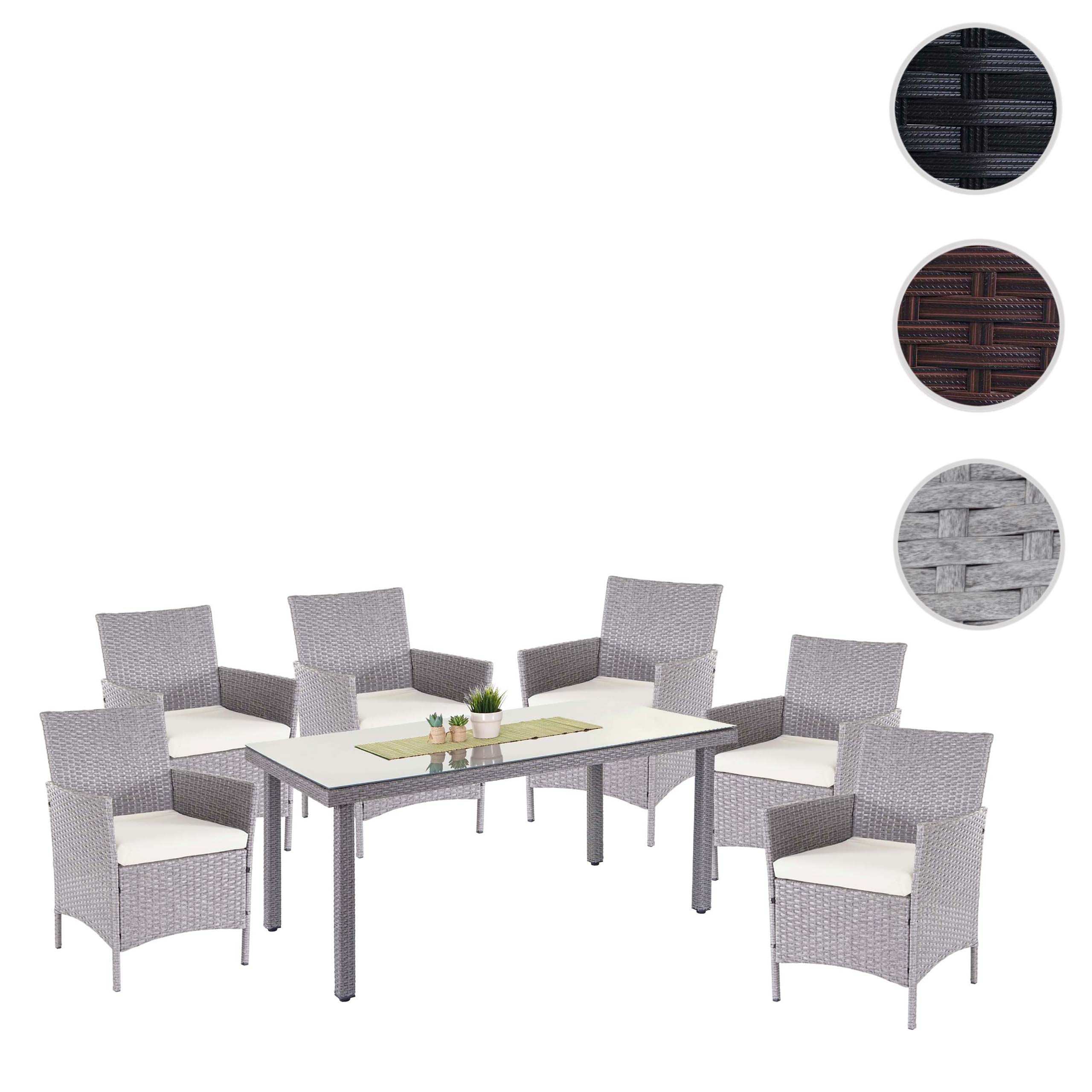 Poly-Rattan-Garnitur Hamar, Gartenmöbel Balkon-Set Sitzgarnitur ~ grau, Kissen creme