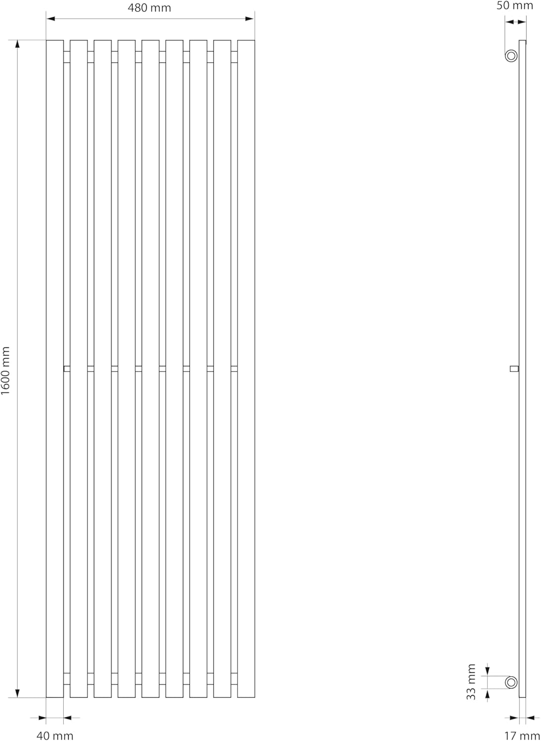 ECD Germany Paneelheizkörper Vertikal 480 x 1600 mm Anthrazit mit Mittelanschluss, Design Flach Heizkörper Einlagig Badheizkörper Flachheizkörper Designheizkörper Einreihig Heizung Badezimmer/Wohnraum