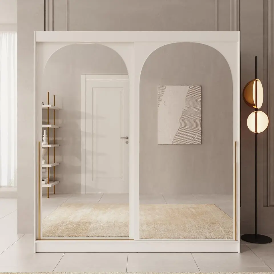 Meubella - Moniq - Kledingkast met schuifdeuren - Wit - 200x65x215 cm