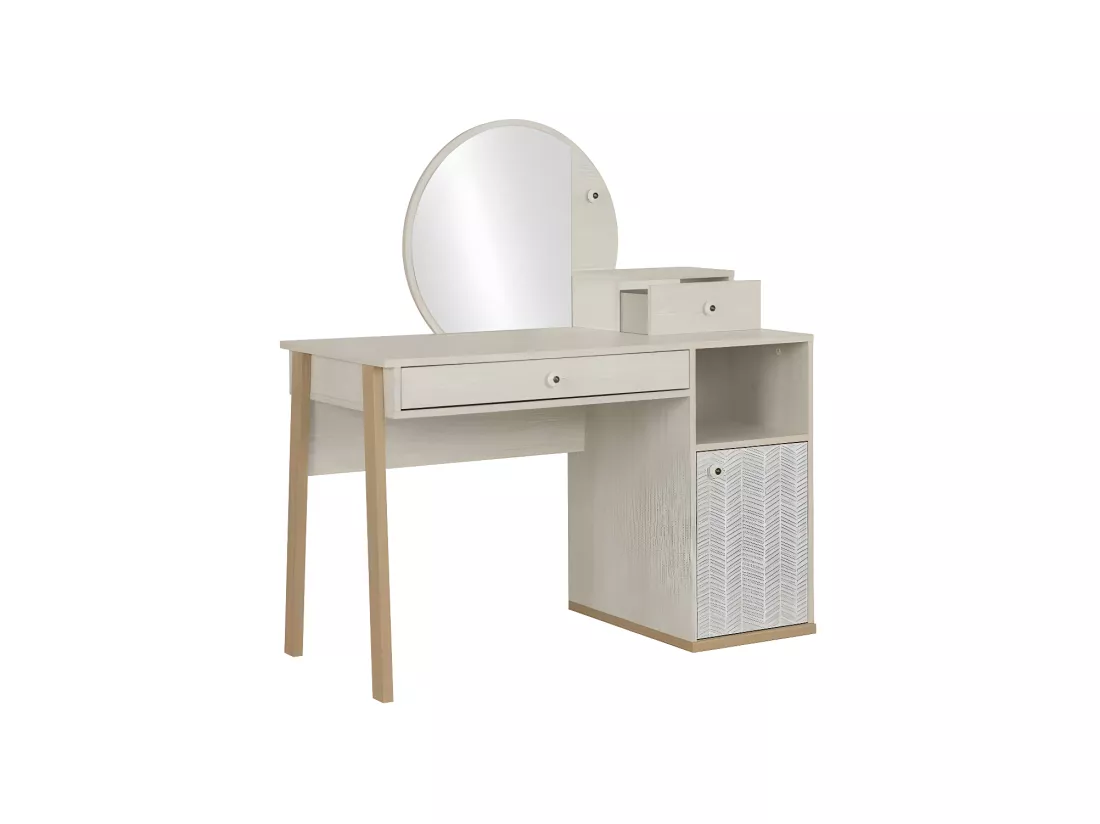 Coiffeuse 1 porte 2 tiroirs Bois blanchi - SOLVEIG