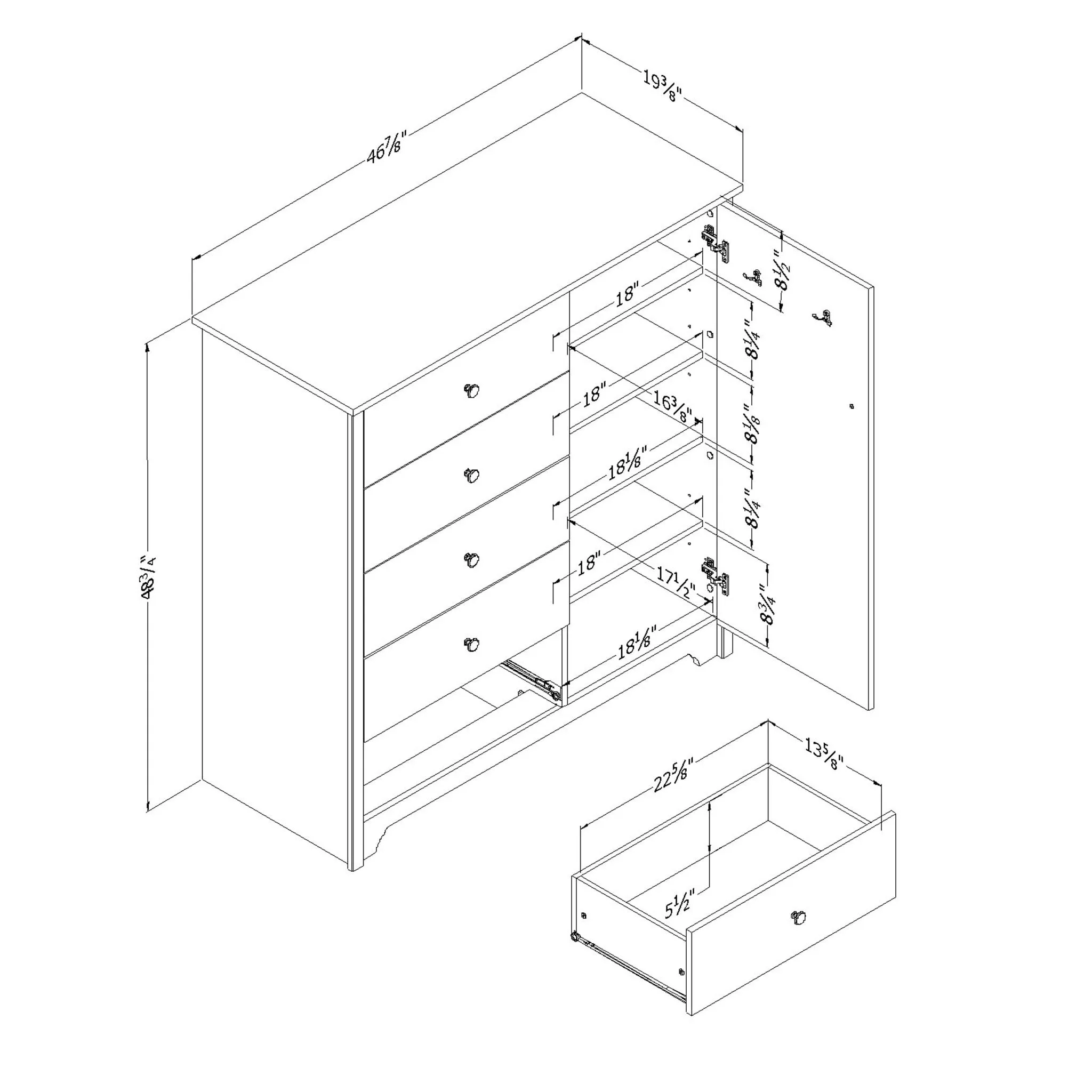 South Shore Commode à porte 5 tiroirs - Vito Gris clair