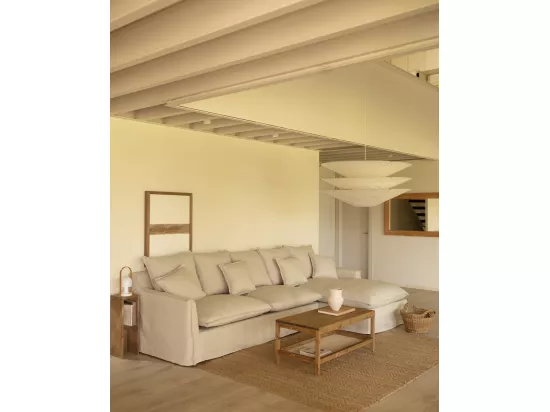 Canapé 4/5 places d'angle droite en coton et lin déhoussable beige