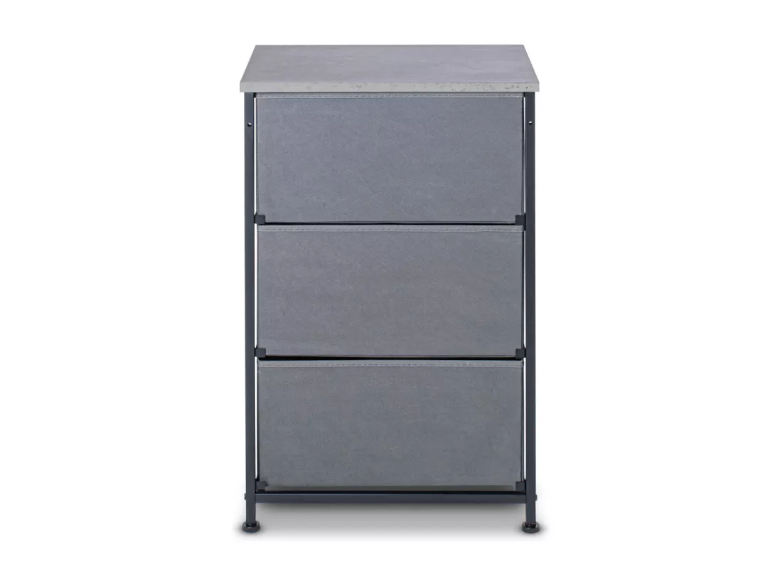 Fedra - Commode 3 tiroirs en tissu, façade et étagère supérieure en bois mélaminé stratifié