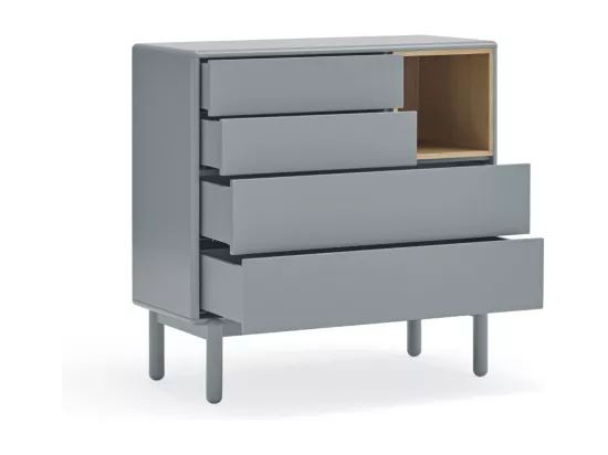 Corvo - Commode 4 tiroirs 1 niche en bois L90xH90cm : Couleur - Gris clair