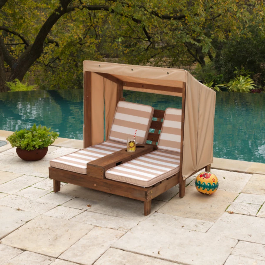 Kidkraft® Doppelte Kinder Sonnenliege mit Getränkehaltern, beige