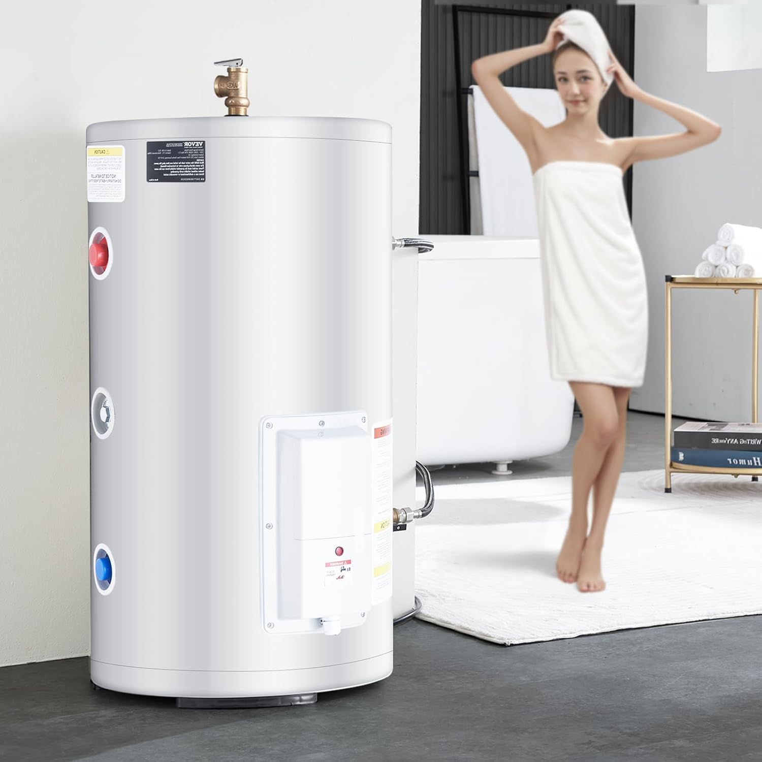 VEVOR Elektrischer Warmwasserbereiter, 18-Gallonen-Tank, Durchlauferhitzer, 1,6 kW Tankless-Warmwasserbereiter mit LED-Anzeige, Drehknopfsteuerung, Durchlauferhitzer für Dusche, Bad